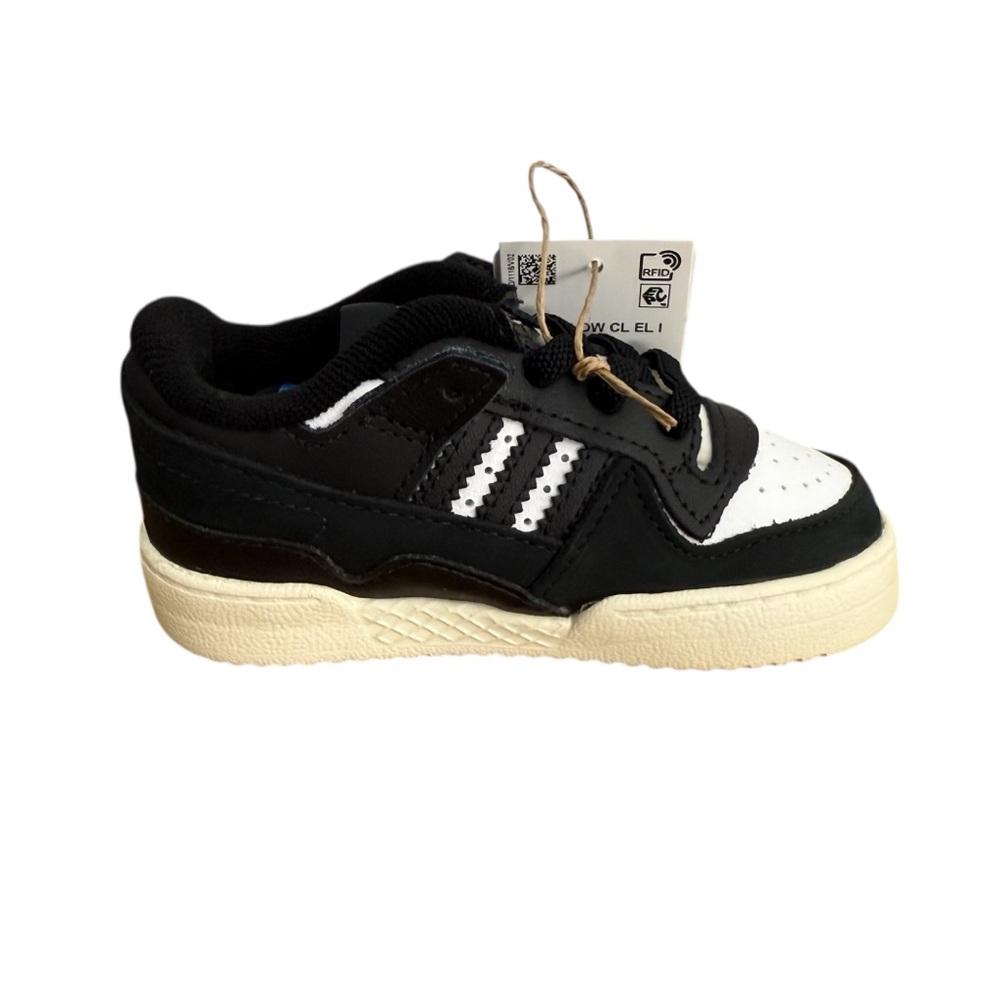 adidas Baby Forum Low Elastic Lace Sneaker Size 6K Black/White/Cream White Shoes - Picture 4 of 11